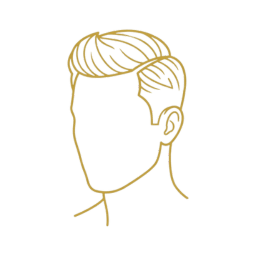 Icono lineal dorado de corte de cabello hombre estilo fade y moderno en Pachuca.